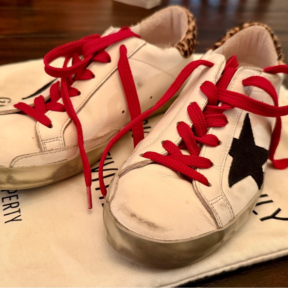 Golden Goose White and Red Sneakers